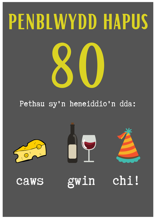Penblwydd Hapus 80 | Cardiau.Cymru