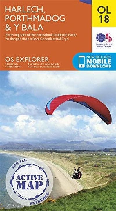 Clawr llyfr / Book cover: O.S. Explorer Ol 18 Harlech Active