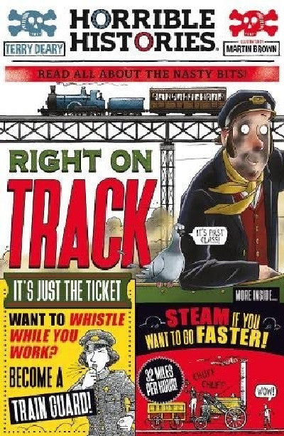 Clawr llyfr / Book cover: Horrible Histories: Right on Track