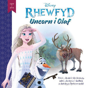 Clawr y llyfr: Disney Agor y Drws: Rhewfyd - Uncorn i Olaf / Book cover: Disney Agor y Drws: Rhewfyd - Uncorn i Olaf