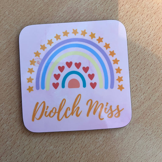 Coaster Diolch Miss | Cardiau.Cymru