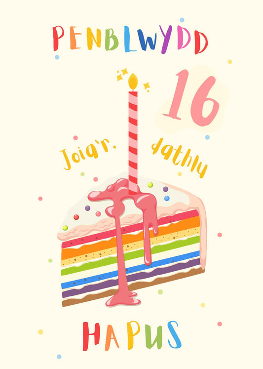 Pen-blwydd Hapus 16 | Cardiau.Cymru - Siop Y Pentan