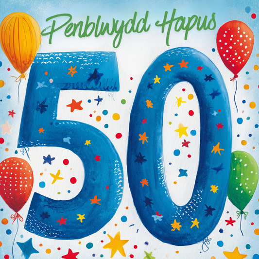Penblwydd Hapus 50 | Cardiau.Cymru - Siop Y Pentan