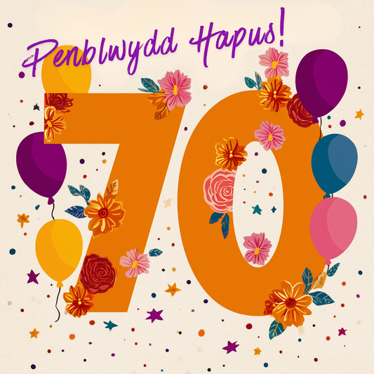 Penblwydd Hapus 70 | Cardiau.Cymru - Siop Y Pentan