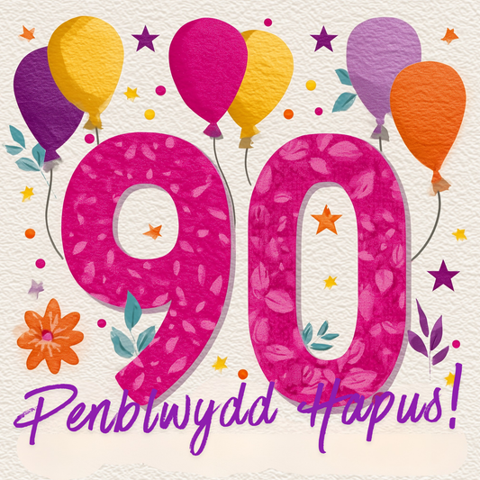 Penblwydd Hapus 90 | Cardiau.Cymru - Siop Y Pentan