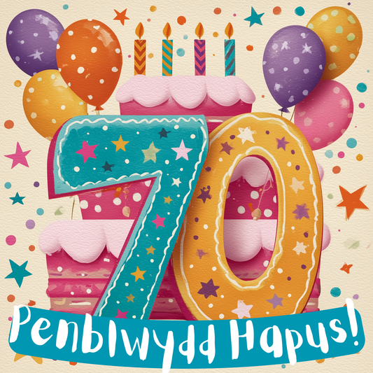Penblwydd Hapus 70 | Cardiau.Cymru - Siop Y Pentan